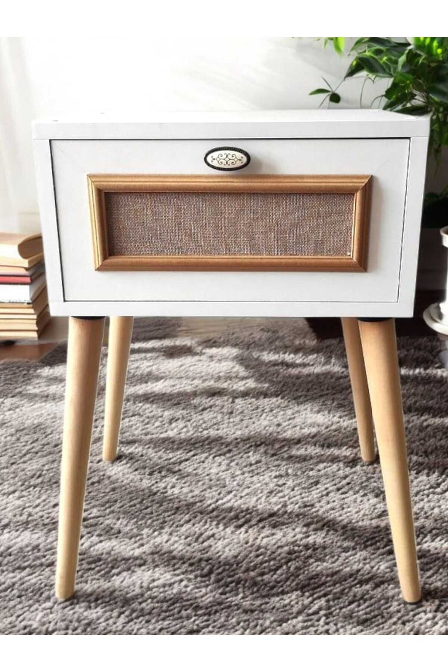 MBK AHŞAP Yatak Başucu Komodin Retro Komodin Modeli Kapaklı Komidin Kapaklı Mat Beyaz - Görsel 7
