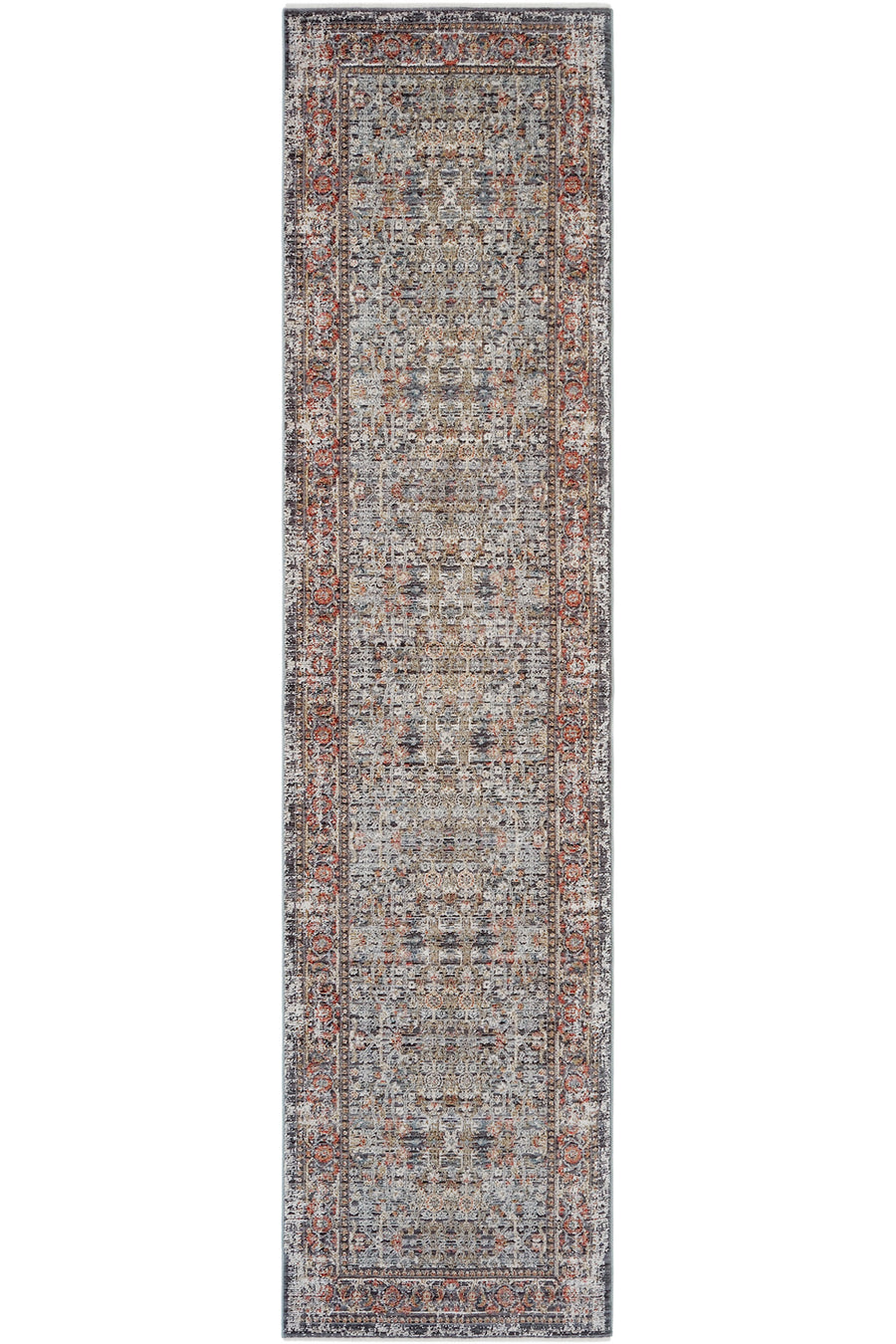 Cool Halı Hanedan Krem Klasik Desenli Çiçekli Yolluk Otantik Bohem Vintage Koridor Giriş Uzun Antre Hol Halısı - Gri