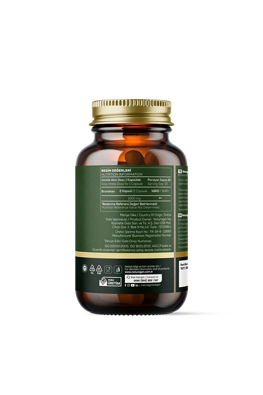 Naturagen Bromelain 2400 GDU 1000 mg 60 Kapsül | Ananas Kaynaklı Enzim | Yüksek Enzim Aktivitesi