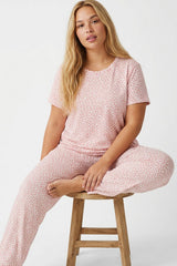 Siyah İnci Kırmızı Curve Büyük Beden Battal Boy Kısa Kollu Pamuklu Pijama Takımı - Gri