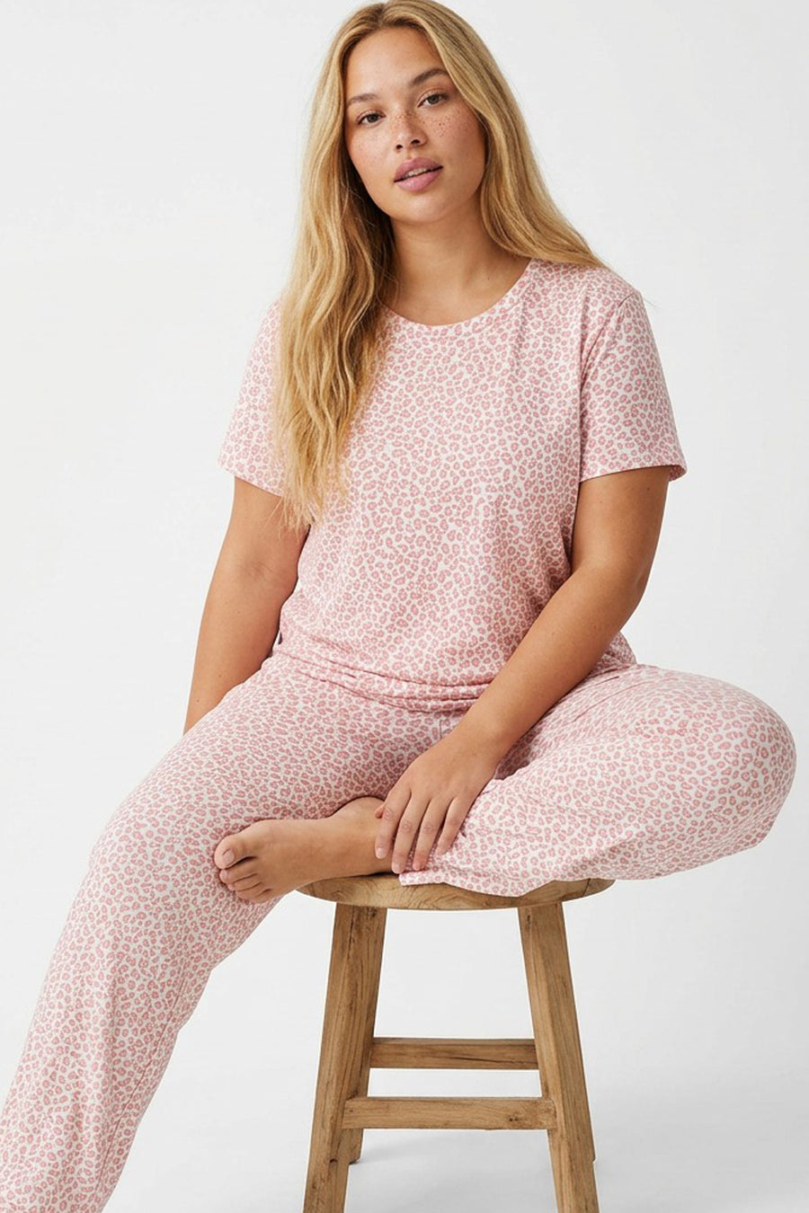 Siyah İnci Kırmızı Curve Büyük Beden Battal Boy Kısa Kollu Pamuklu Pijama Takımı - Gri
