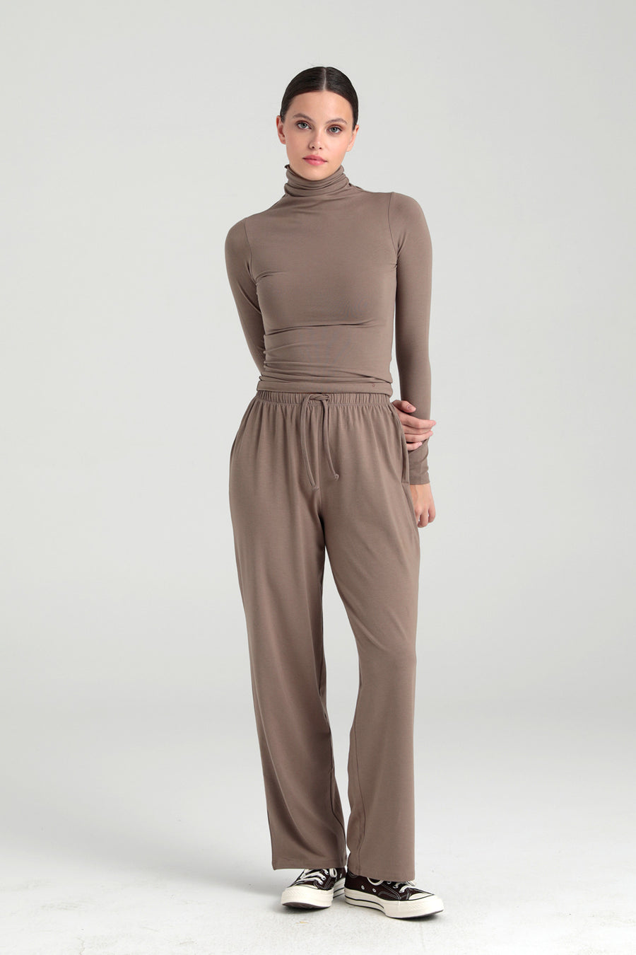 SHEISMONO Ultra Soft Bağcıklı Pantolon Siyah - Kahverengi