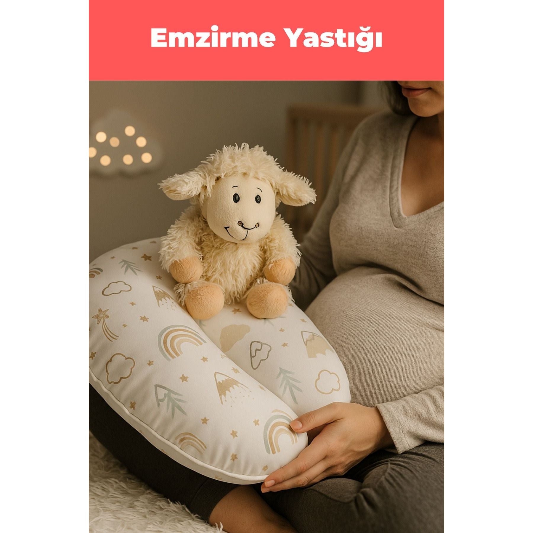 Babynest Emzirme Yastığı ve Destek Minderi Gökkuşağı Bej