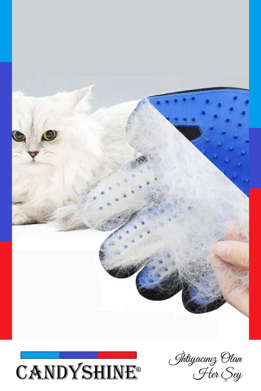 CandyShine Kedi Köpek Tüy Toplayıcı Masaj Yapıcı Tarama Eldiveni Evcil Hayvan Tüy Toplama Tarak Eldiven