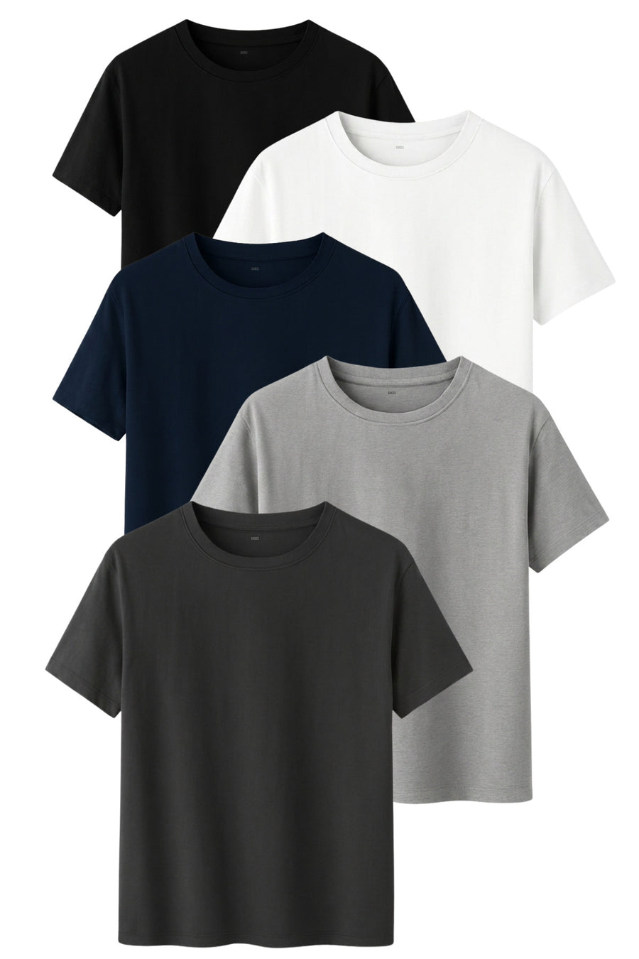 DK DAKSEL Kadın 5’li Basic Tişört Paketi Mint Mavi Pudra Çağla Sarı Renk Rahat Kesim Pamuklu T-Shirt - Tisort