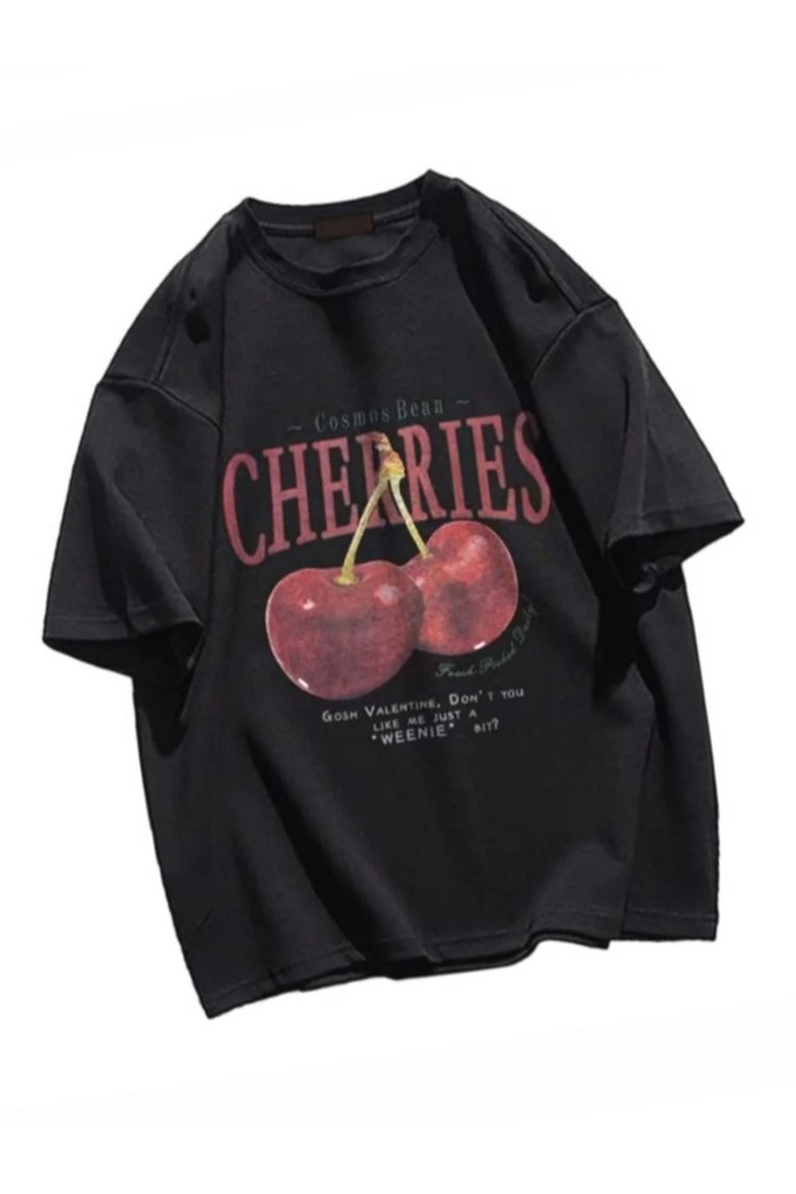 Genel Markalar Red Cherries Baskılı Oversize Unisex Tshirt - Siyah