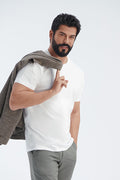 AC&Co / Altınyıldız Classics Erkek/unisex Beyaz %100 Pamuk Slim Fit Dar Kesim Bisiklet Yaka Basic Tişört - Lacivert