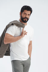 AC&Co / Altınyıldız Classics Erkek/unisex Beyaz %100 Pamuk Slim Fit Dar Kesim Bisiklet Yaka Basic Tişört - Lacivert