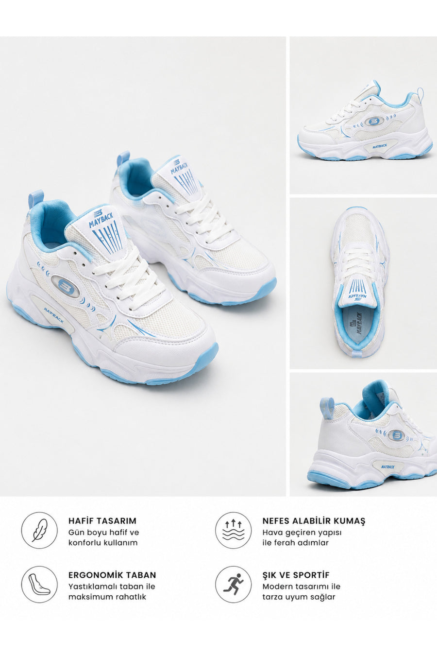 mayback Erkek Günlük Ortopedik Sneaker Ayakkabı - Beyaz-Mavi