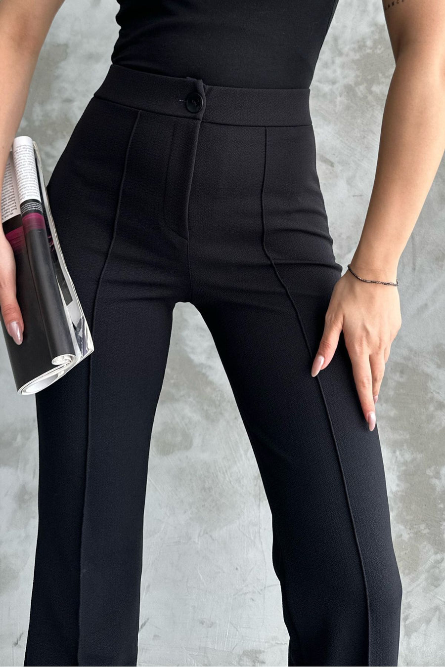 macharel jeans Kadın Siyah Yüksek Bel Toparlayıcı Ispanyol Paça Palazzo Pantolon - Lacivert