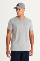 AC&Co / Altınyıldız Classics Erkek/unisex Beyaz %100 Pamuk Slim Fit Dar Kesim Bisiklet Yaka Basic Tişört - Gri