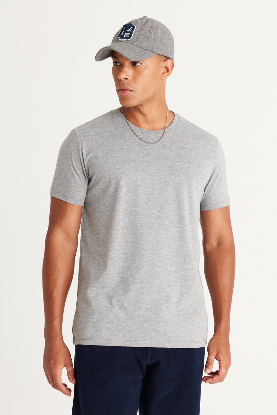 AC&Co / Altınyıldız Classics Erkek/unisex Beyaz %100 Pamuk Slim Fit Dar Kesim Bisiklet Yaka Basic Tişört - Gri