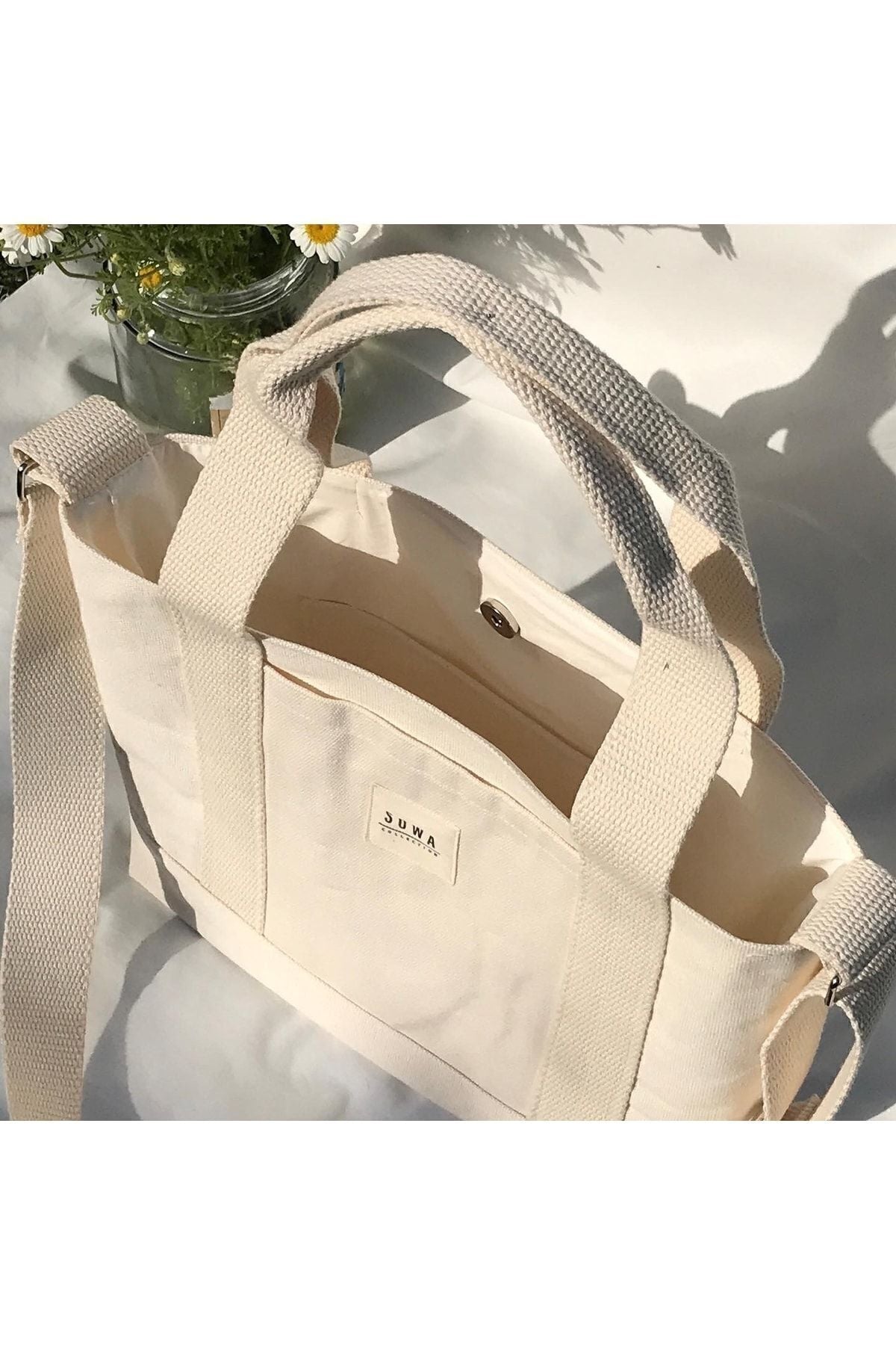 Sowa Collection Kanvas Çıtçıtlı Çanta Ayarlanabilir Çapraz Askılı Kadın El Ve Omuz Çantası U:30 E:35 G:10 Cm - 3