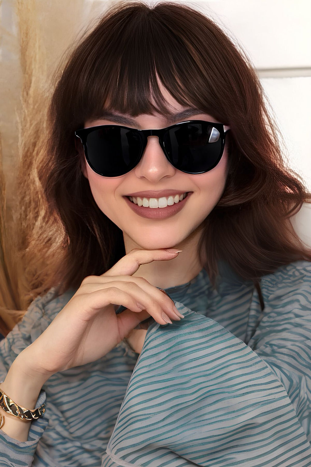 Eyesofia Tamela Kemik Oval Unisex Siyah Metal Sap Güneş Gözlüğü - Görsel 3