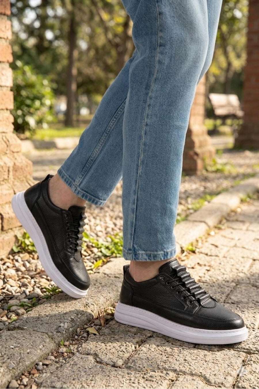 MY GROSS SHOES Erkek Siyah Akılı Bağcıklı Günlük Ortopedik Garantili Spor Ayakkabı - Siyah Beyaz