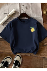 caddekombin Kadın Çift Taraf Limoncello Baskılı Bej T-shirt - Lacivert