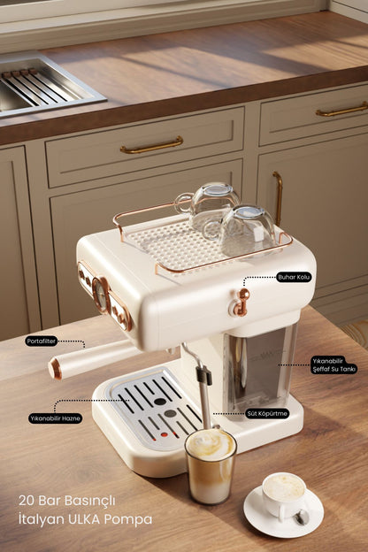 Fressi Espresso Latte Cappuccino Kahve Makinesi Süt Köpürtücülü bar Basınçlı lt Em-Ristretto - Görsel 4