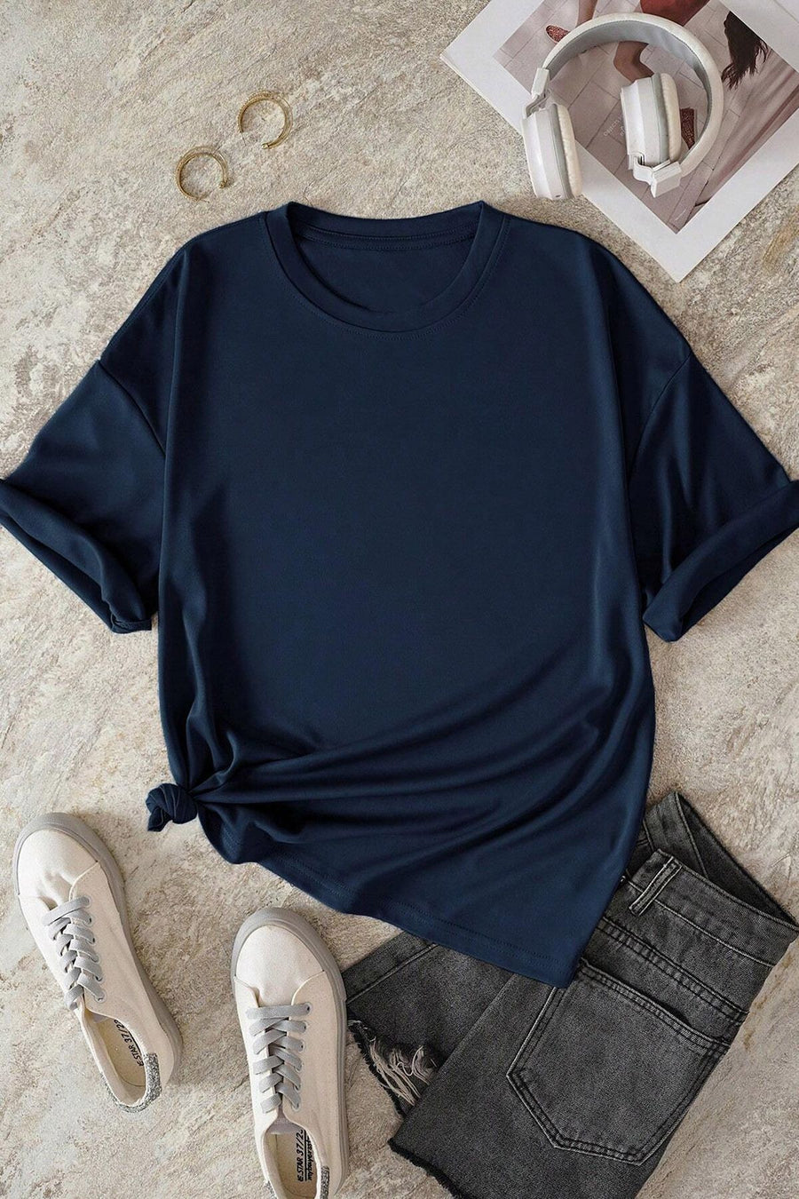 uyguntarz Unisex Van Gogh Baskılı Oversize Tshirt - Lacıvert