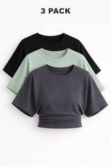 COMBİNE MİCHAİL Kadın Yarasa Kollu Basic Dar 3 Lü Crop Bluz - Lacivert