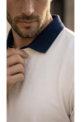 Valiberta Arthur Regular Fit Nova Pike Kumaş Polo Yaka T-Shirt - Beyaz - Lacivert