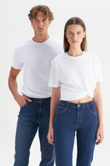 AC&Co / Altınyıldız Classics Erkek/unisex Beyaz %100 Pamuk Slim Fit Dar Kesim Bisiklet Yaka Basic Tişört - Lacivert