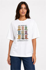 Eazy Co EAZY Unisex Oversize Tişört %100 Pamuk Beyaz Western Dept. Cowboy Baskılı T-Shirt - Beyaz