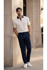 Valiberta Arthur Regular Fit Nova Pike Kumaş Polo Yaka T-Shirt - Beyaz - Lacivert