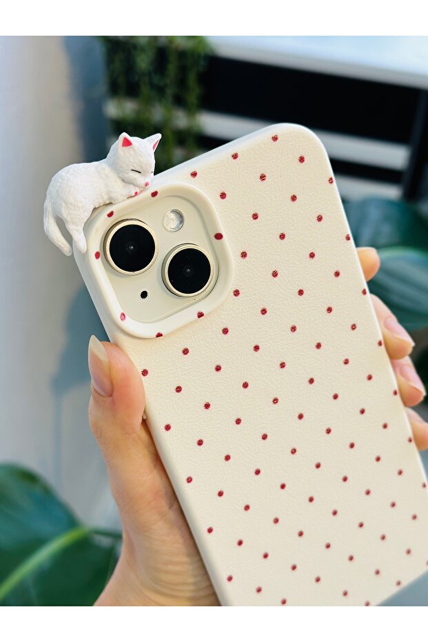 Go Aksesuar Iphone 14 Plus - 15 Plus Puantiye Kedi Tasarımlı Oyuncaklı Silikon Kılıf