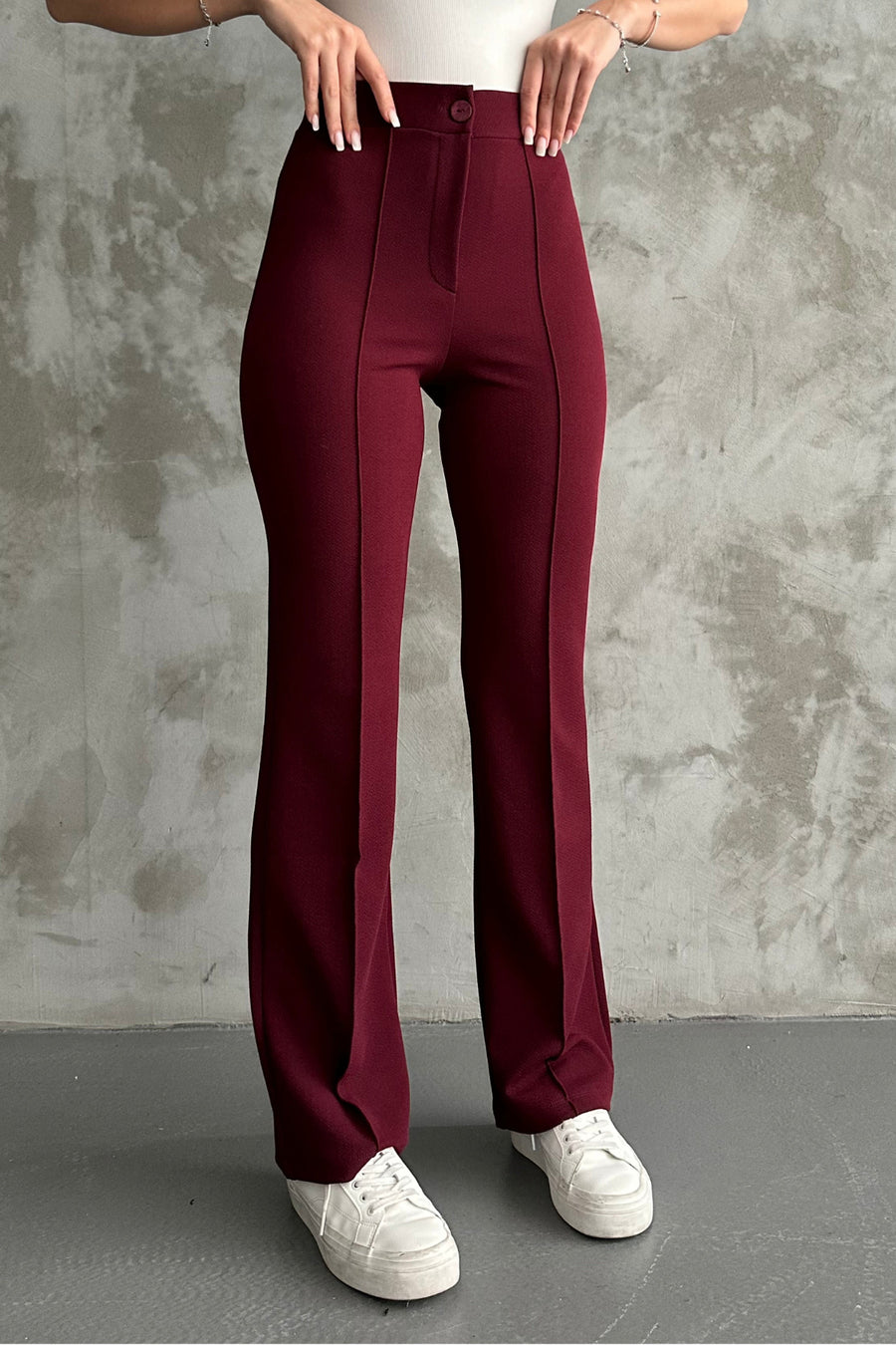 macharel jeans Kadın Siyah Yüksek Bel Toparlayıcı Ispanyol Paça Palazzo Pantolon - Krem