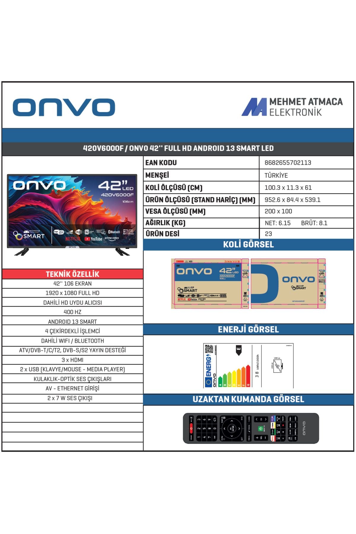 ONVOvfull Hd " Ekran Uydu Alıcılı Android Smart Led Tv - Görsel 2