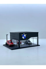 Butik 3D Baskı 1/64 Ölçekli BMW Showroom Tasarımlı Siyah Diorama Araç Sergileme Garajı