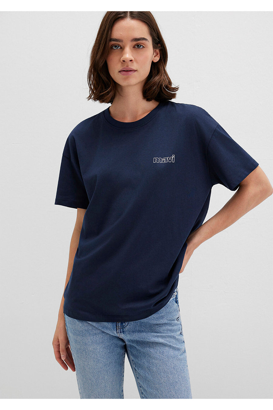 Mavi Logo Baskılı Lacivert Tişört Loose Fit / Bol Rahat Kesim 1611309-70490 - Lacivert