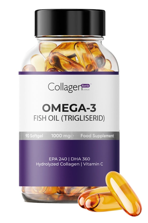 Collagen Forte Platinum Omega-3 Premium Fish Oil 90 Softgel X 1000mg, Balık Yağı, Hidrolize Kolajen & C Vitamini