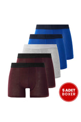 Tudors Erkek 5'li Pamuklu Likralı Esnek Kumaş Boxer - Lacivert