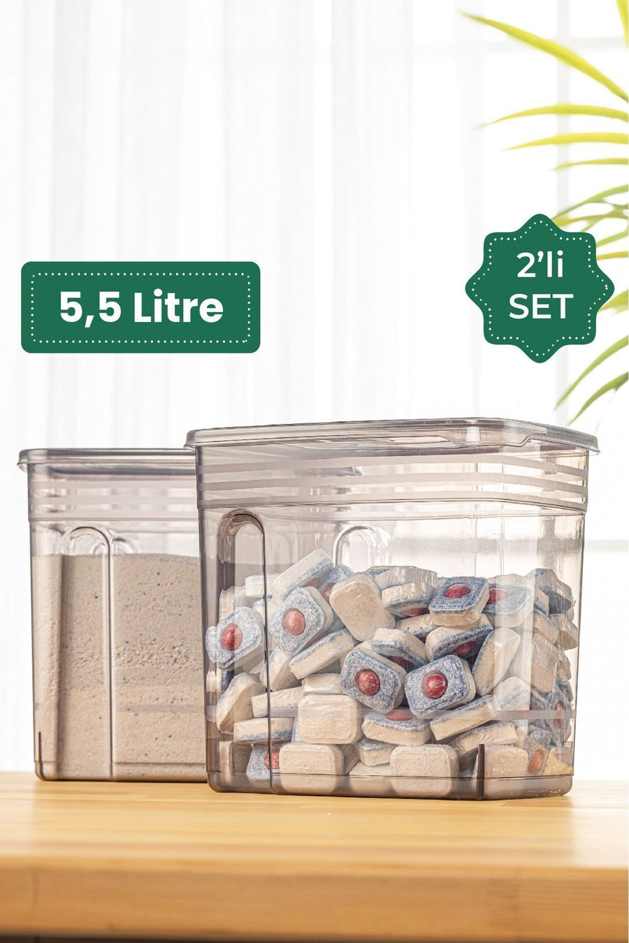 Vienev 2'li Deterjan Etiketli 5,5 Litre Strip Mega Boy Deterjan Saklama Kutusu Antrasit