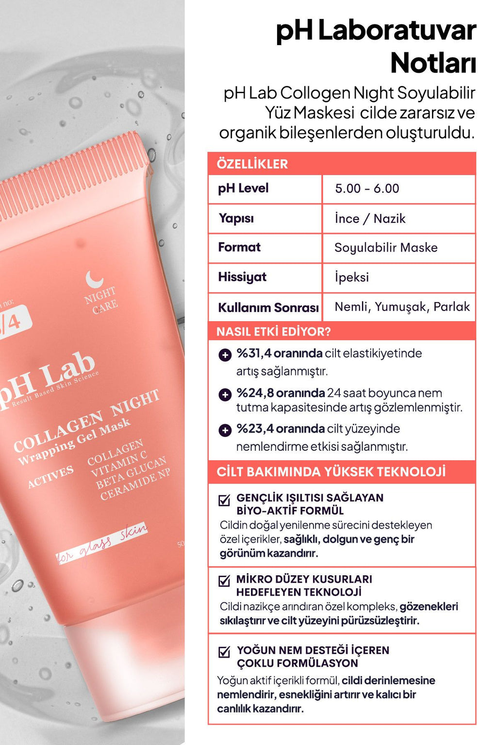 Ph Lab Phlab Collagenight Soyulabilen Kolajen Gece Maskesi, Soyulabilir Kolejen Yüz Maskesi