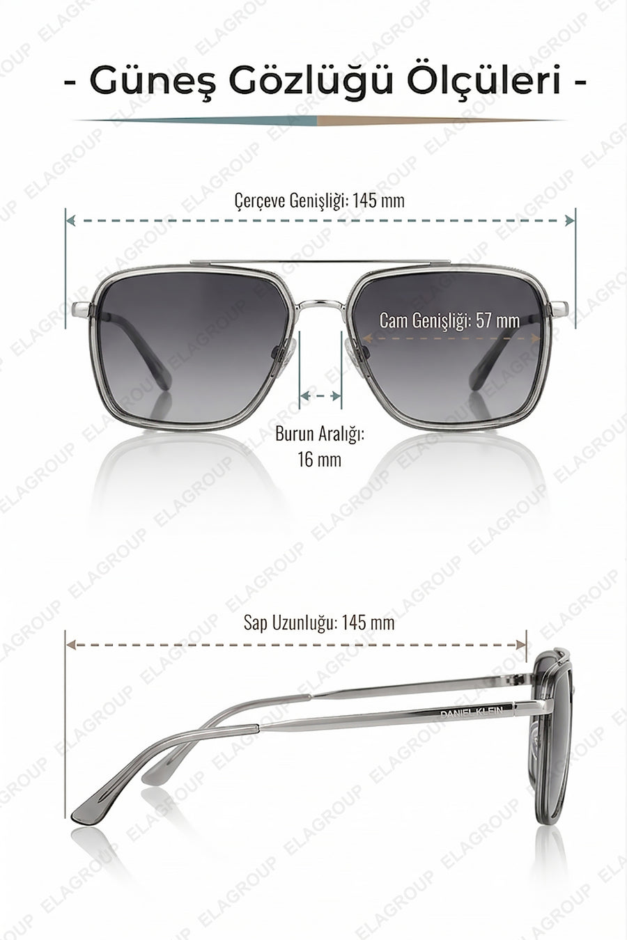 Daniel Klein Polarize - UV400 Korumalı Gümüş Siyah Renk Orijinal Erkek Güneş Gözlüğü 57 Ekartman DKG6289C2 - Füme