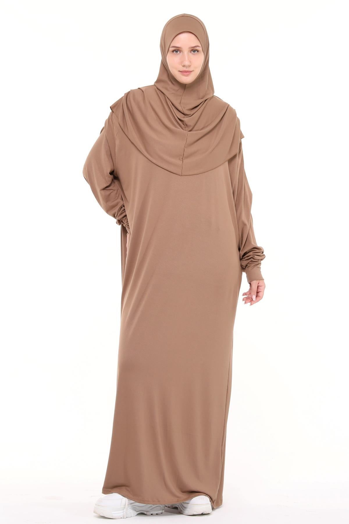 Altobeh Pratik Tek Parça Pamuklu Yarasa Kollu Tak Çıkar Başörtülü Organik Namaz Elbisesi Fıstık Yeşili