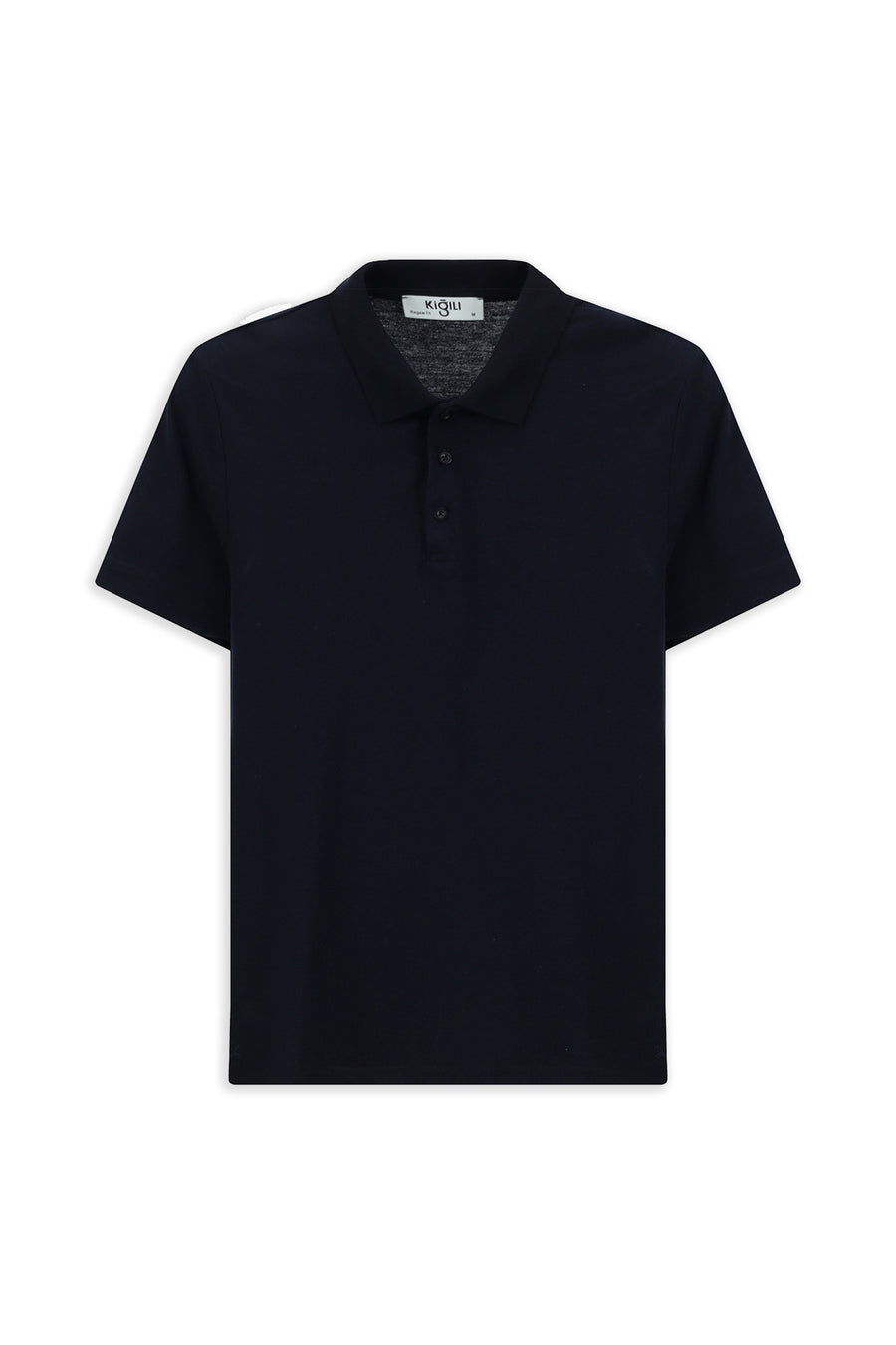 Kiğılı Polo Yaka Regular Fit Nakışlı Pamuklu Tişört - Siyah