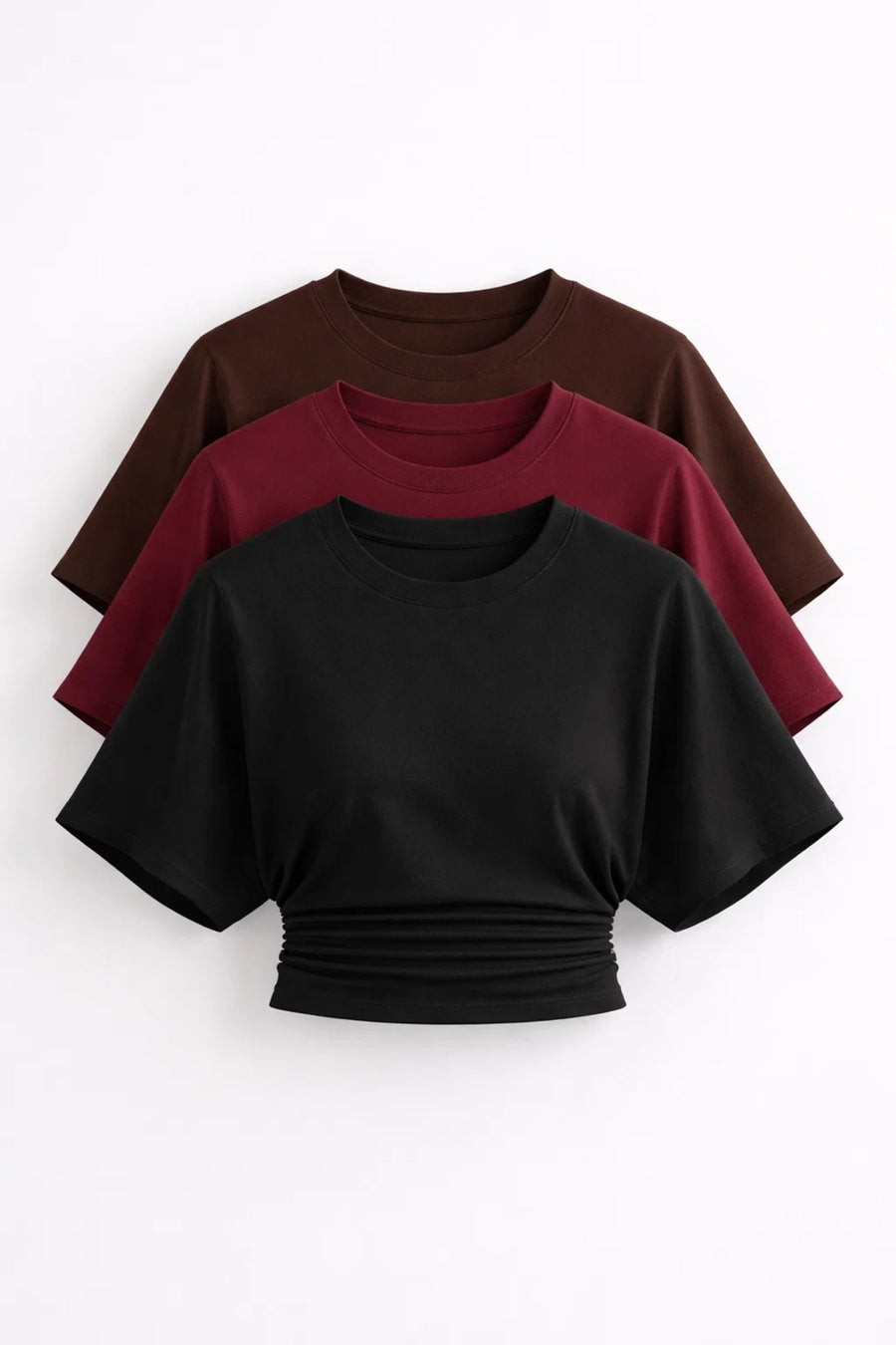 COMBİNE MİCHAİL Kadın Yarasa Kollu Basic Dar 3 Lü Crop Bluz - Cok
