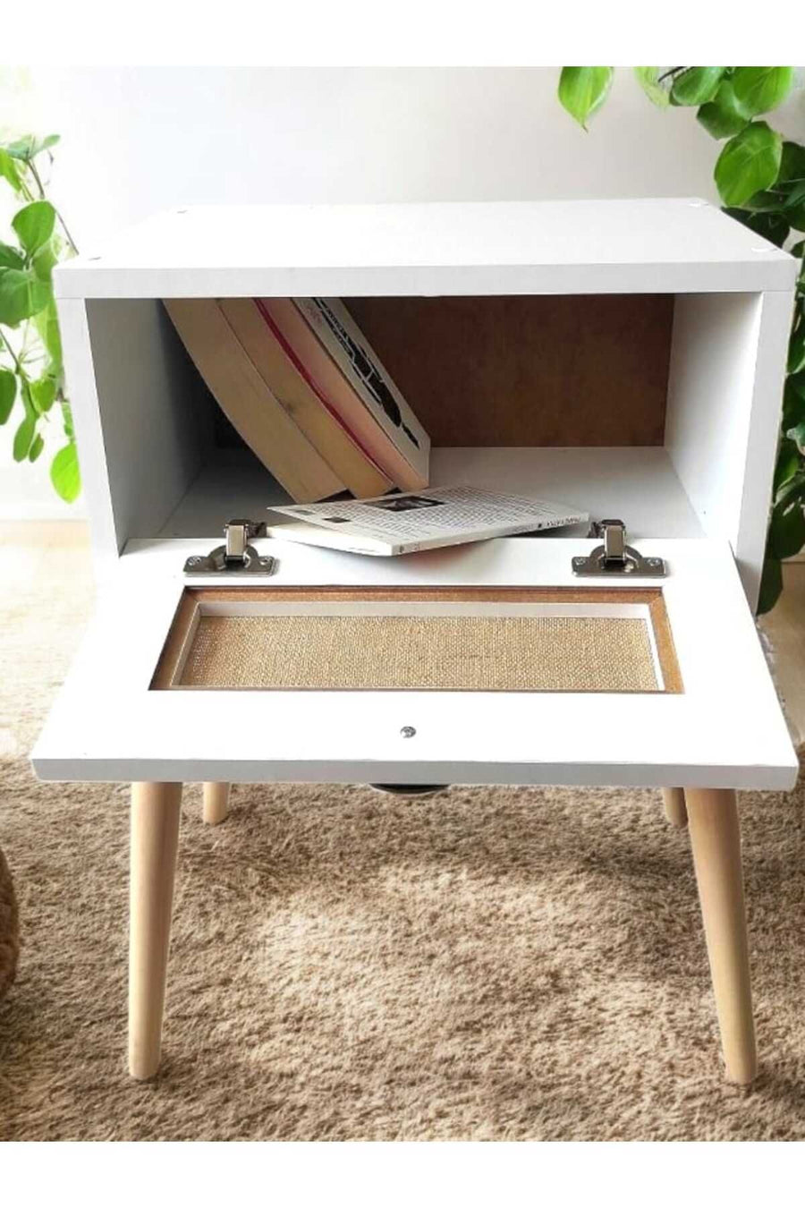 MBK AHŞAP Yatak Başucu Komodin Retro Komodin Modeli Kapaklı Komidin Kapaklı Mat Beyaz - Görsel 6