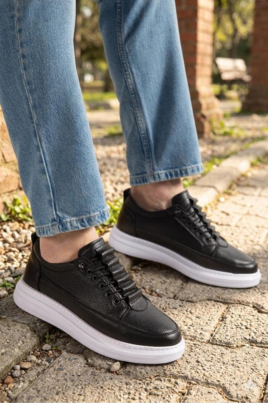 MY GROSS SHOES Erkek Siyah Akılı Bağcıklı Günlük Ortopedik Garantili Spor Ayakkabı - Siyah Beyaz
