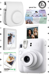 Fujifilm Instax Mini 12 Lila Fotoğraf Makinesi-10'lu Film-Mini Albüm ve Deri Kılıf Seti - Beyaz