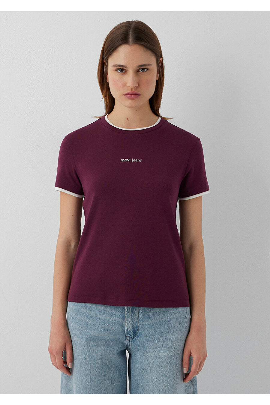 Mavi Logo Baskılı Bordo Tişört Slim Fit / Dar Kesim 1614200-87830 - Bordo