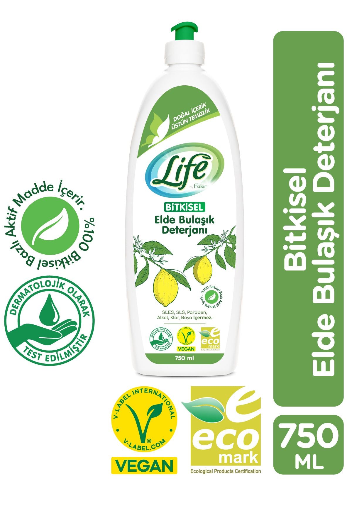 Life By Fakir Bitkisel Elde Bulaşık Deterjanı 750 ml – Limon Özlü, Vegan, Etkili Temizlik