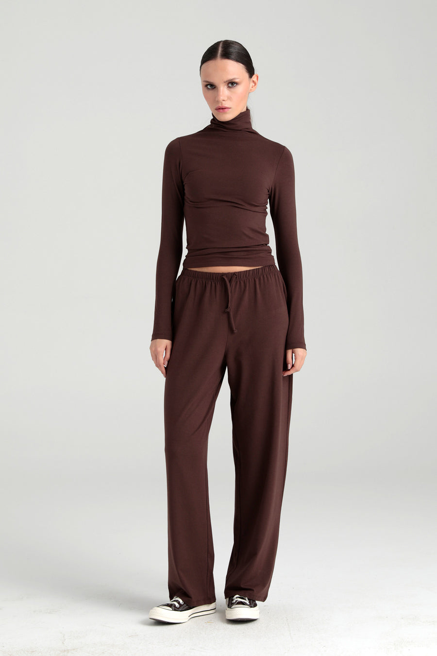 SHEISMONO Ultra Soft Bağcıklı Pantolon Siyah - Kahverengi