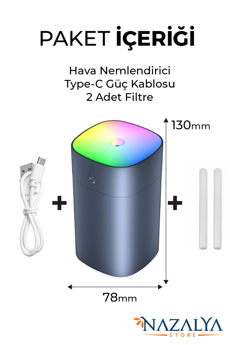 Nazalya 400 ml Ultrasonik Hava Nemlendirici Buhar Makinesi Ve Aroma Difüzörü - Gri Renk