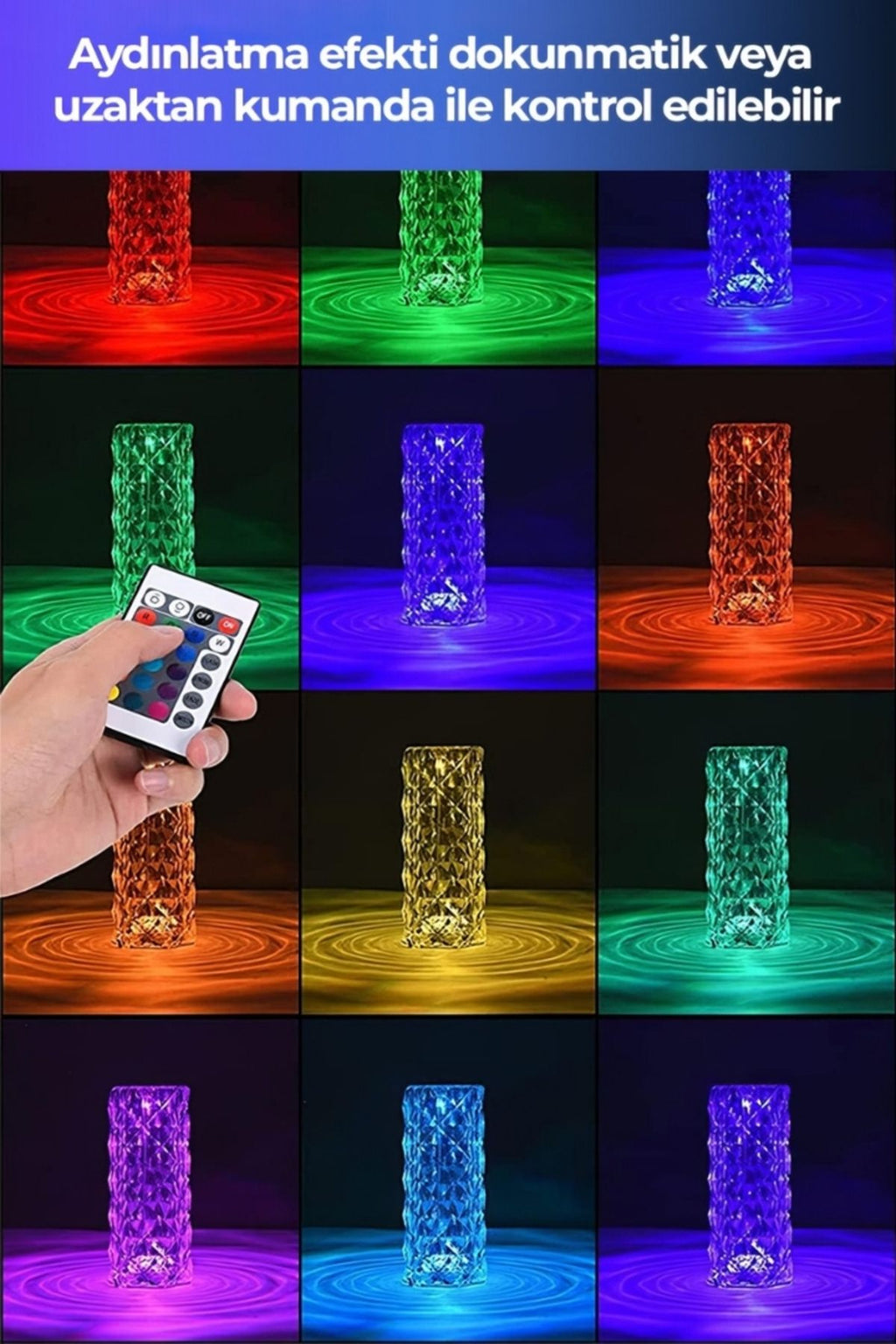 ALFAGİFT DokunmatikristalED RGB Masa Lambası-Uzaktan Kumandalı Dekorasyon Lambası-USB Şarjlı - Görsel 2