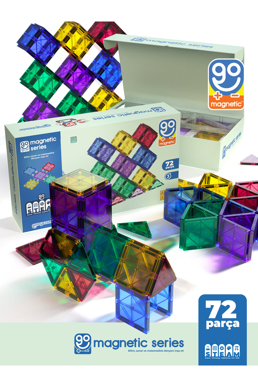 Go Toys Go Magnetic Series 72 Parça Manyetik Yapı Blokları Original - Mıknatıslı Manyetik Bloklar