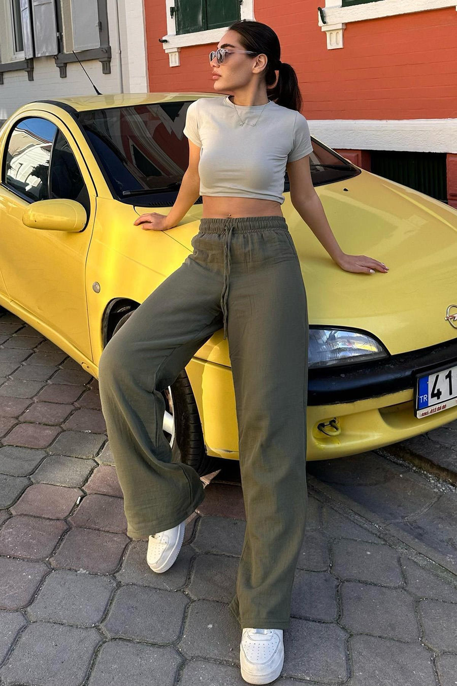 Madmext Lacivert Bol Paça Müslin Kadın Pantolon MG1980 - Beyaz